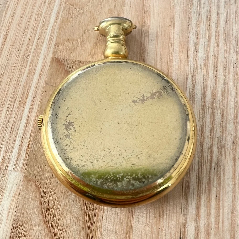 Opalyx gold tone brown dial pocket watch NEW BATTERY